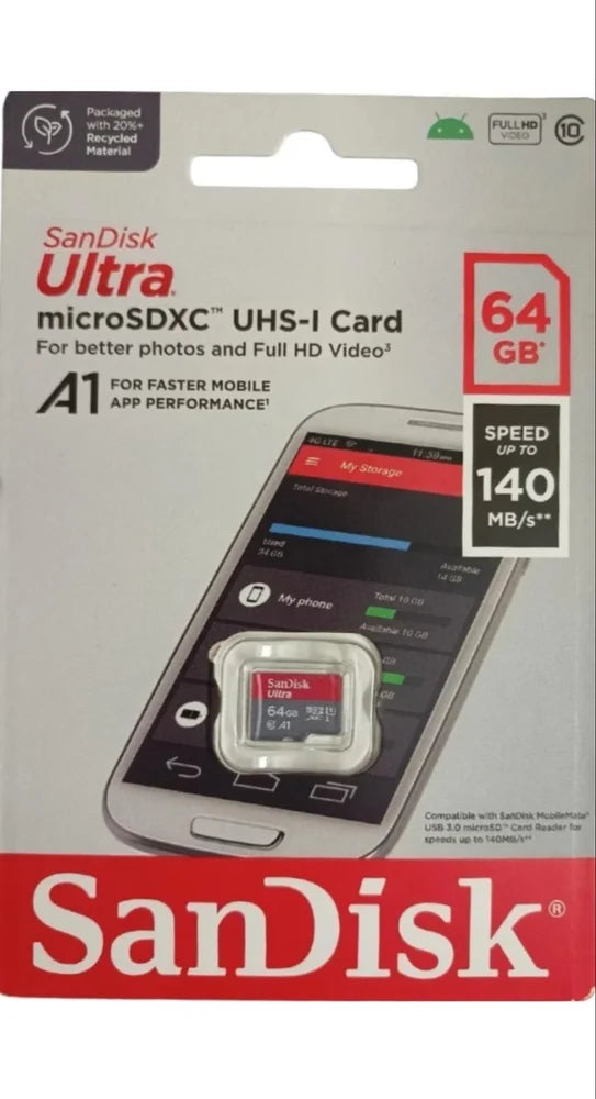 Sandisk Ultra 64GB Microsdxc UHS-I, 140MB/S R, Memory Card